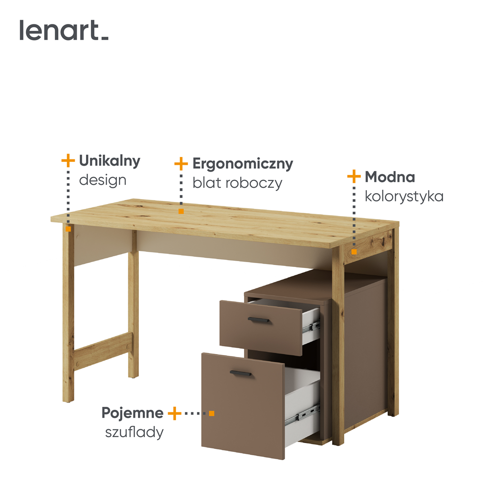 LENNY LY-04 - biurko 2s - dąb artisan/beż/truflowy