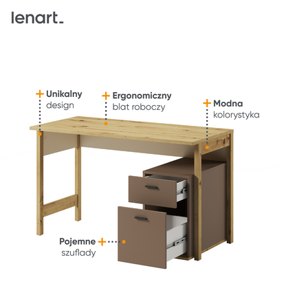 LENNY LY-04 - biurko 2s - dąb artisan/beż/truflowy