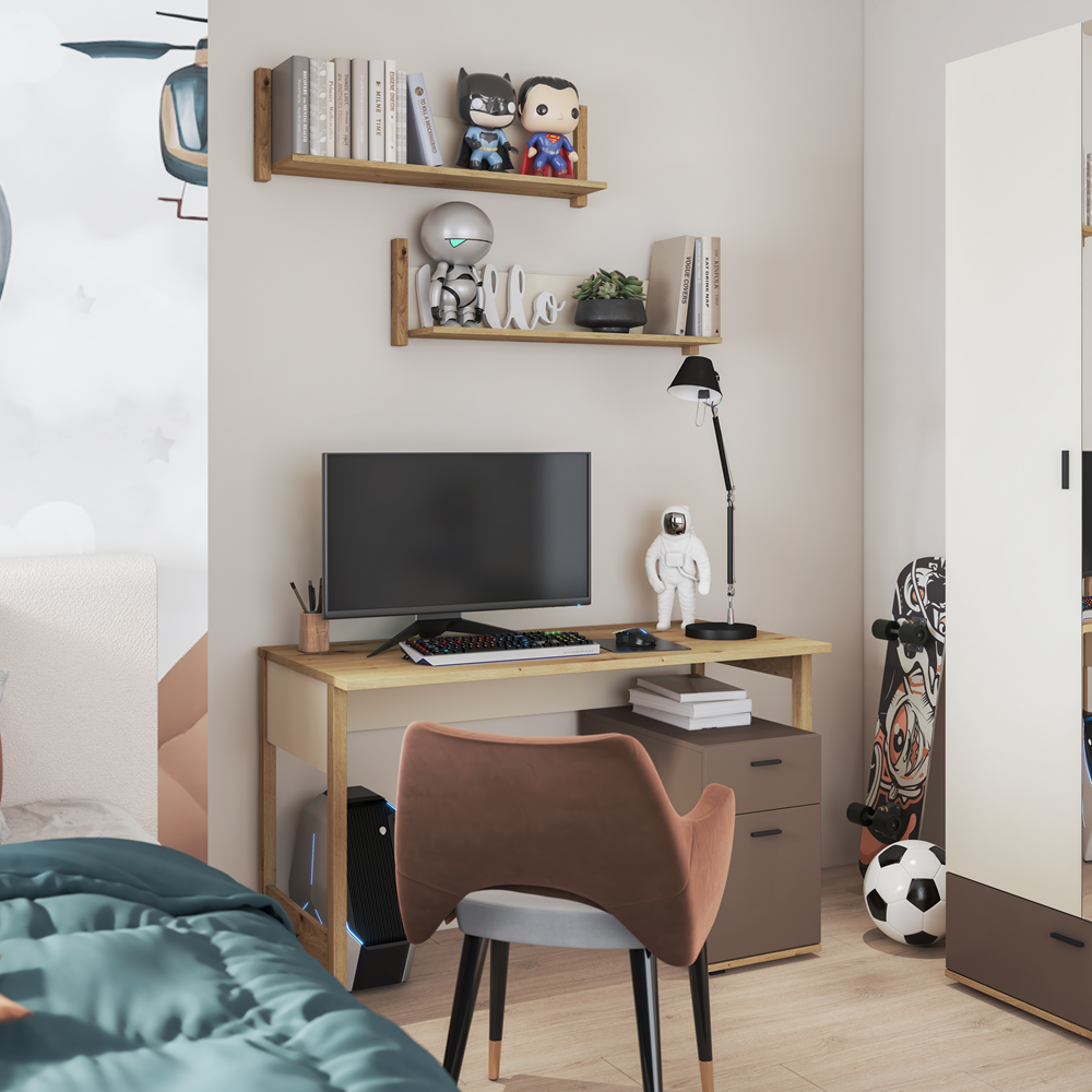 LENNY LY-05 - półka wisząca - dąb artisan/beż/truflowy