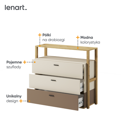 LENNY LY-06 - komoda 3s - dąb artisan/beż/truflowy