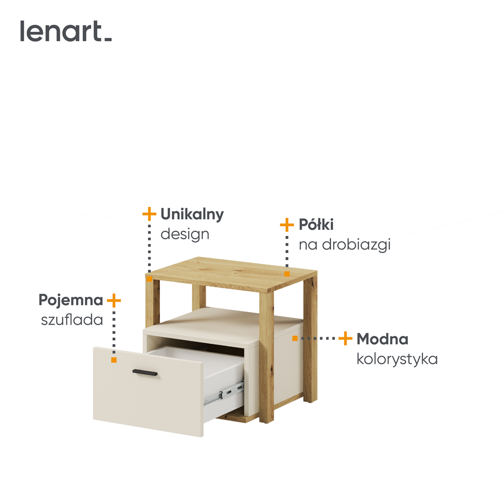 LENNY LY-07 - stolik nocny - dąb artisan/beż/truflowy