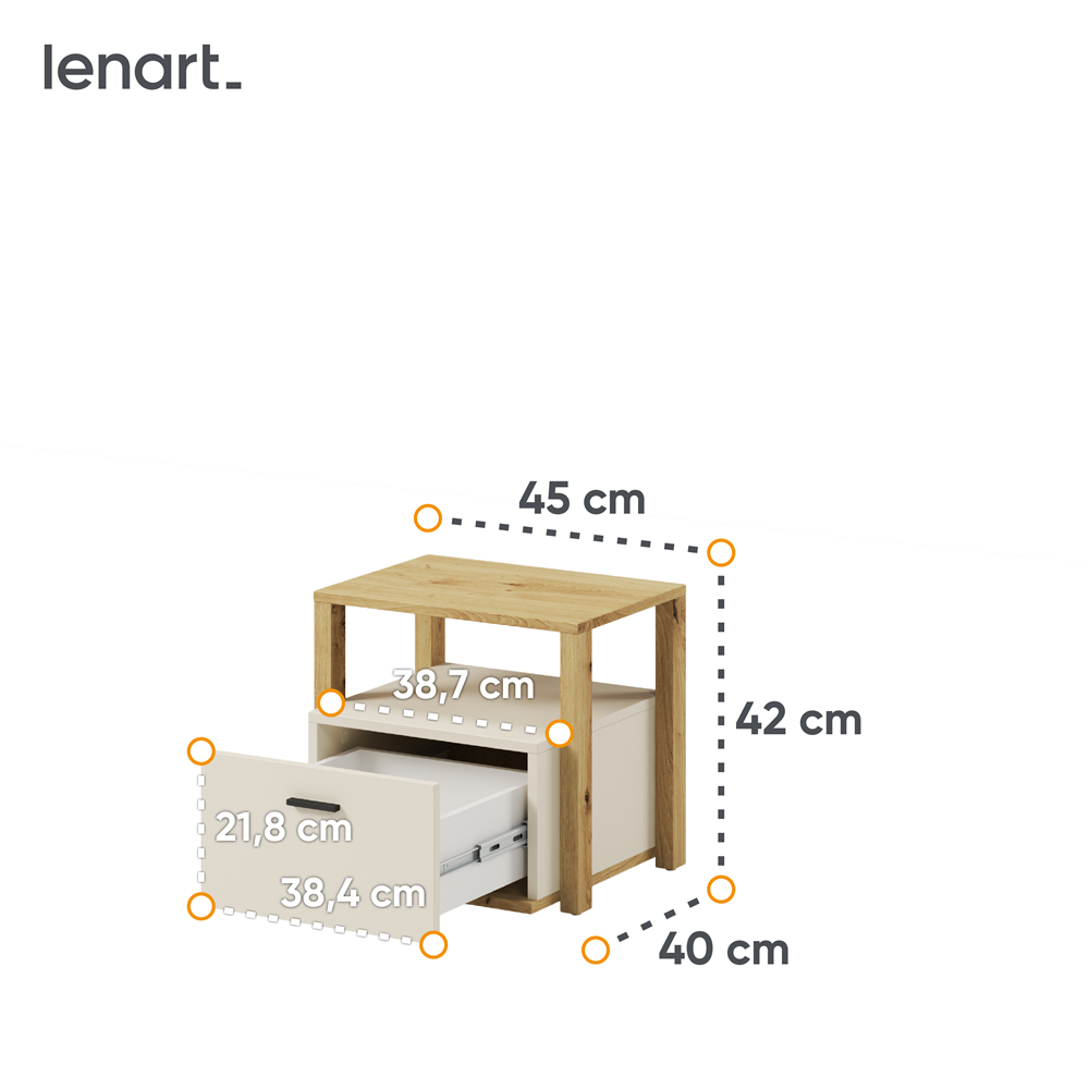 LENNY LY-07 - stolik nocny - dąb artisan/beż/truflowy