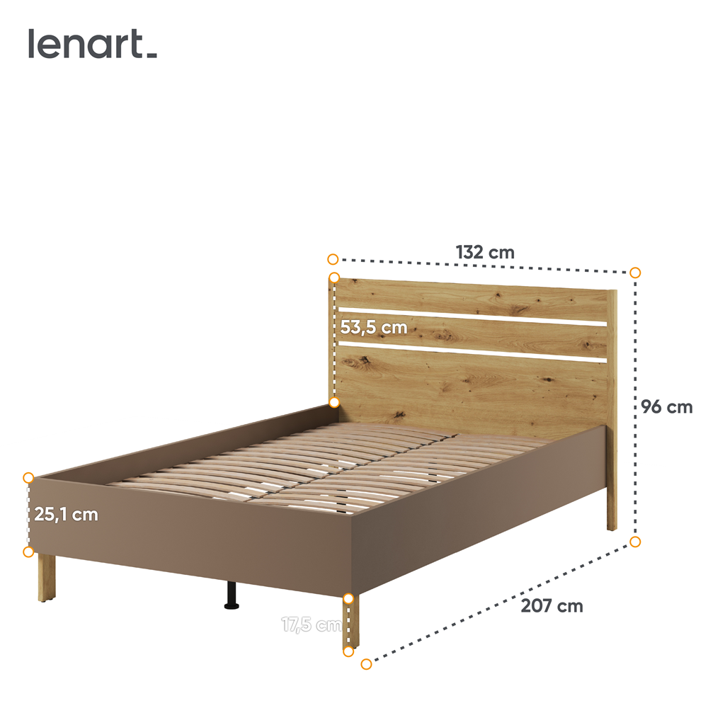 LENNY LY-08 - łóżko 120 ze stelażem - dąb artisan/beż/truflowy