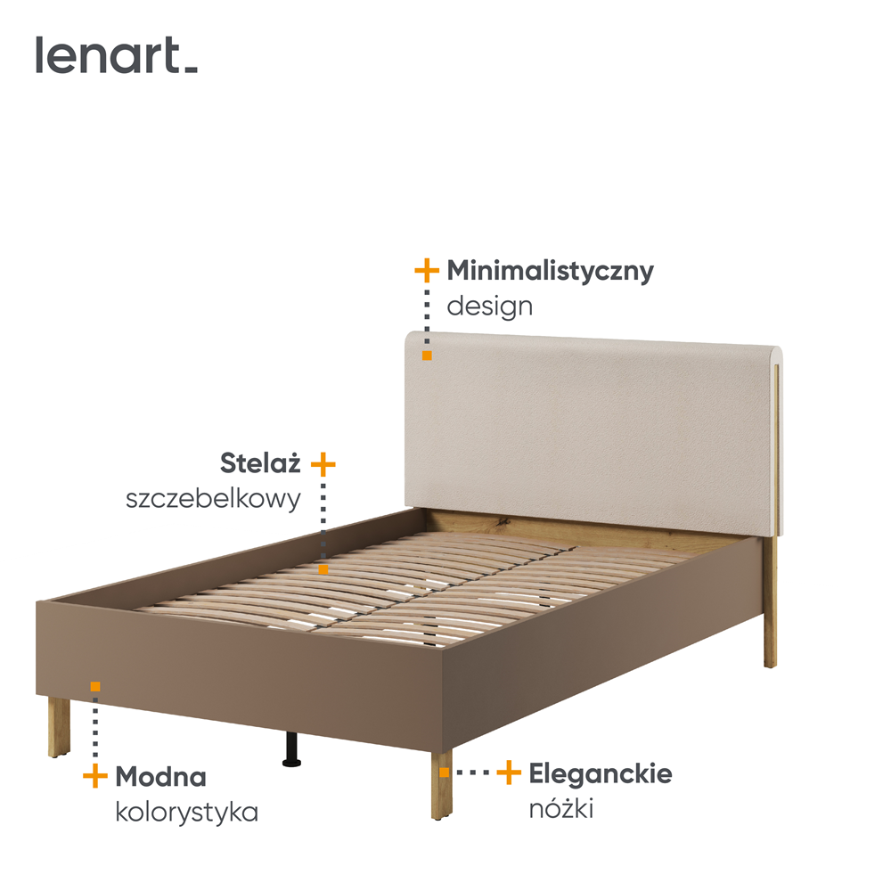 LENNY LY-08 - łóżko 120 ze stelażem - dąb artisan/beż/truflowy