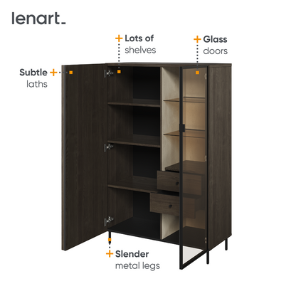 PIEMONTE PE-06 - szafka 1d1w2s z oświetleniem - jesion portland/czarny