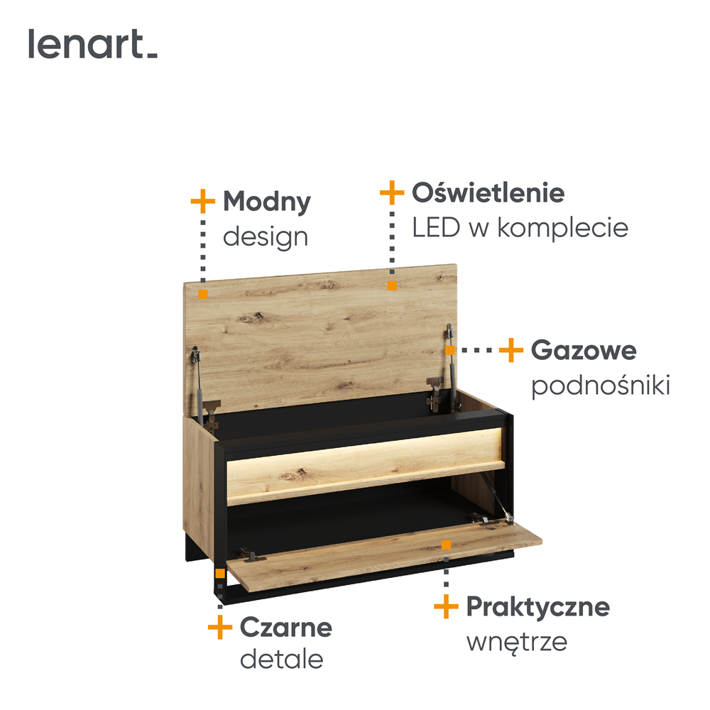 Szafka na buty Quant ławka podświetlana dąb artisan