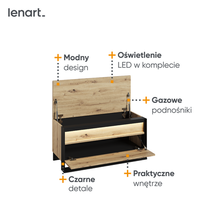 Szafka na buty Quant ławka podświetlana dąb artisan
