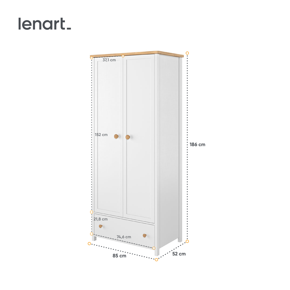 STORY SO-12 - szafa 2d dzielona - biały/dąb nash