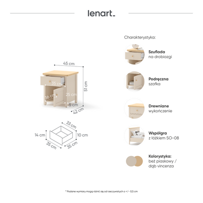 STORY SO-07 - stolik nocny 1d1s - beż piaskowy/dąb vincenza bielona