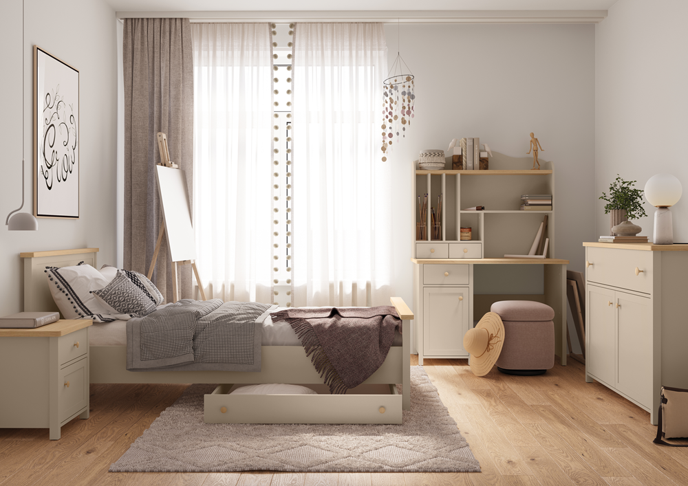 STORY SO-07 - stolik nocny 1d1s - beż piaskowy/dąb vincenza bielona