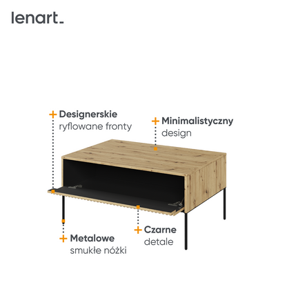 Stolik kawowy Trend dąb artisan frez metalowe nogi