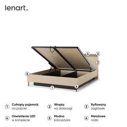 Łóżko 140 Trend z oświetleniem beż piaskowy