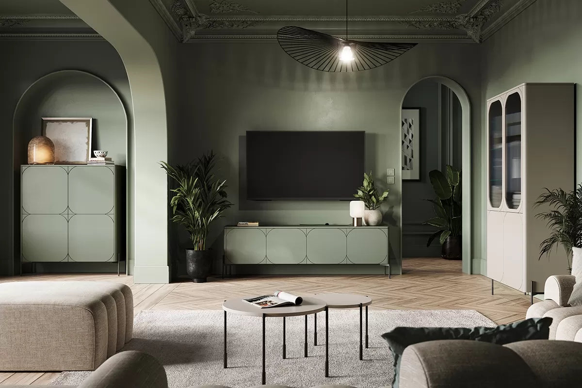Witryna Sonatia cashmere metalowe nogi oszklona
