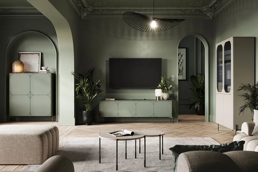Witryna Sonatia cashmere metalowe nogi oszklona