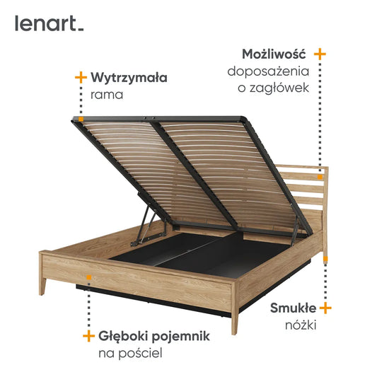 Łóżko Cozy 160 dąb stelaż podnoszony skandynawskie