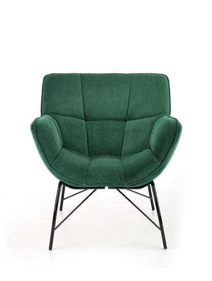 Fotel Fame zielony velvet pikowany
