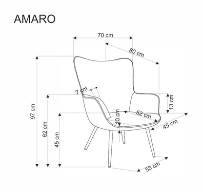 Fotel Amaro popielaty sztruks nóżki drewniane