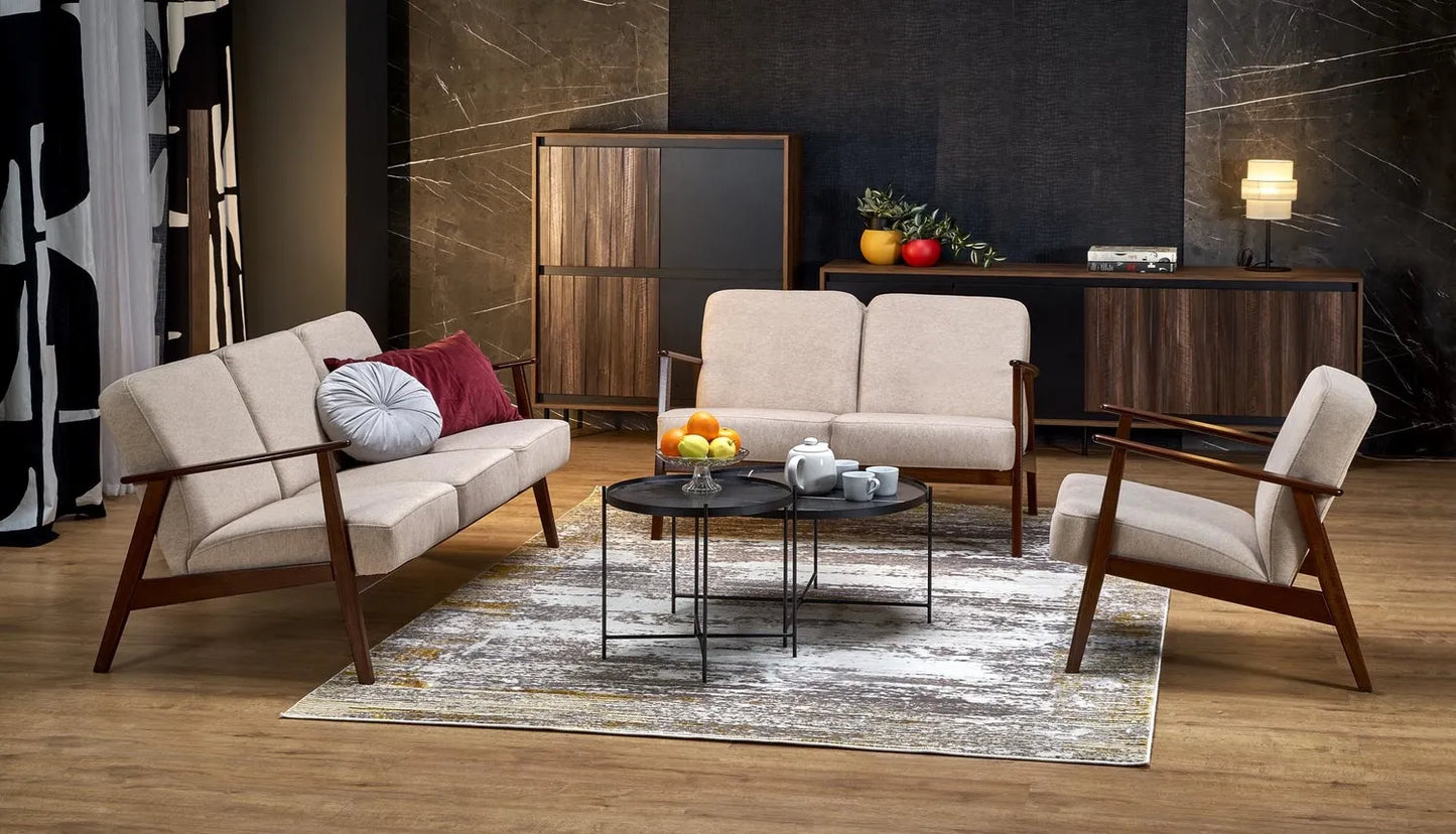Sofa Milano 2os beżowa drewniane podłokietniki
