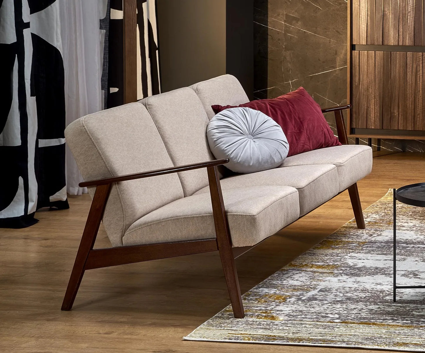 Sofa Milano 3os beżowa drewniane