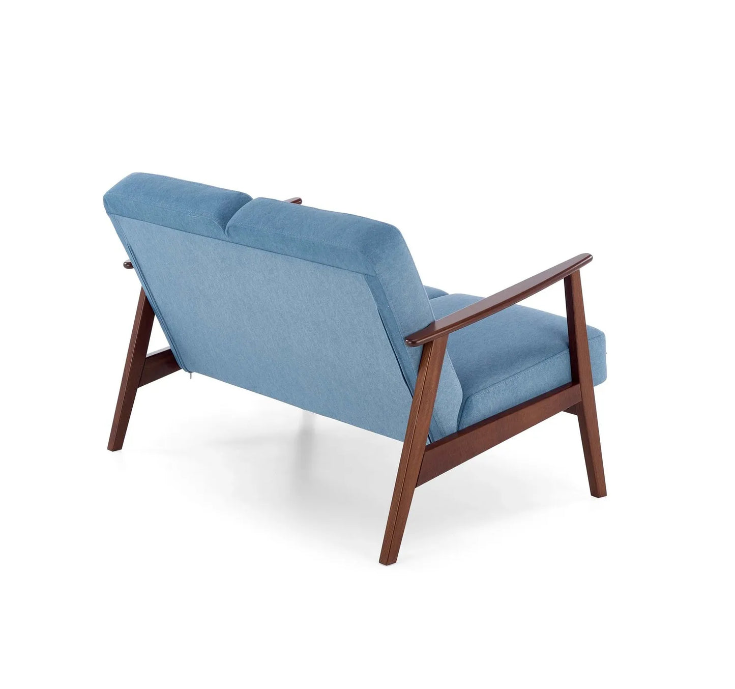 Sofa Milano 2os niebieska drewniane podłokietniki