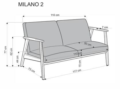 Sofa Milano 2os kremowa drewniane podłokietniki
