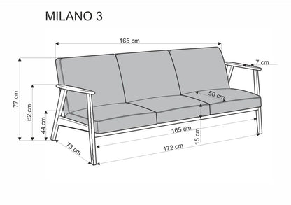 Sofa Milano 3os oliwkowa drewniane