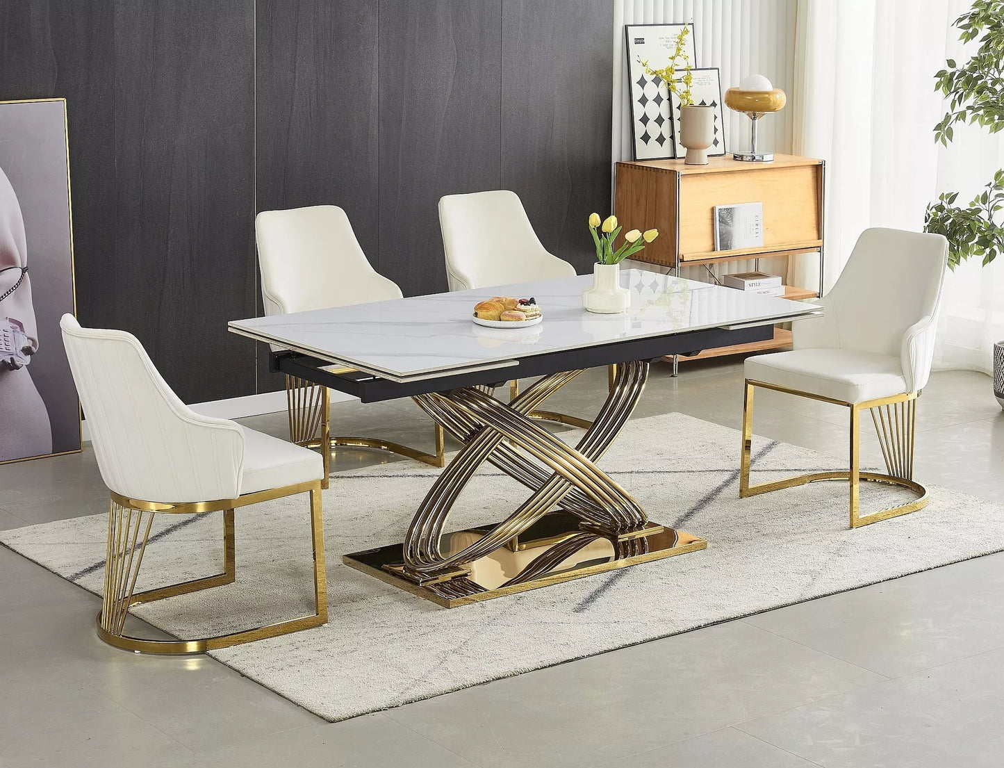Stół Hermes II biały efekt marmuru złoto