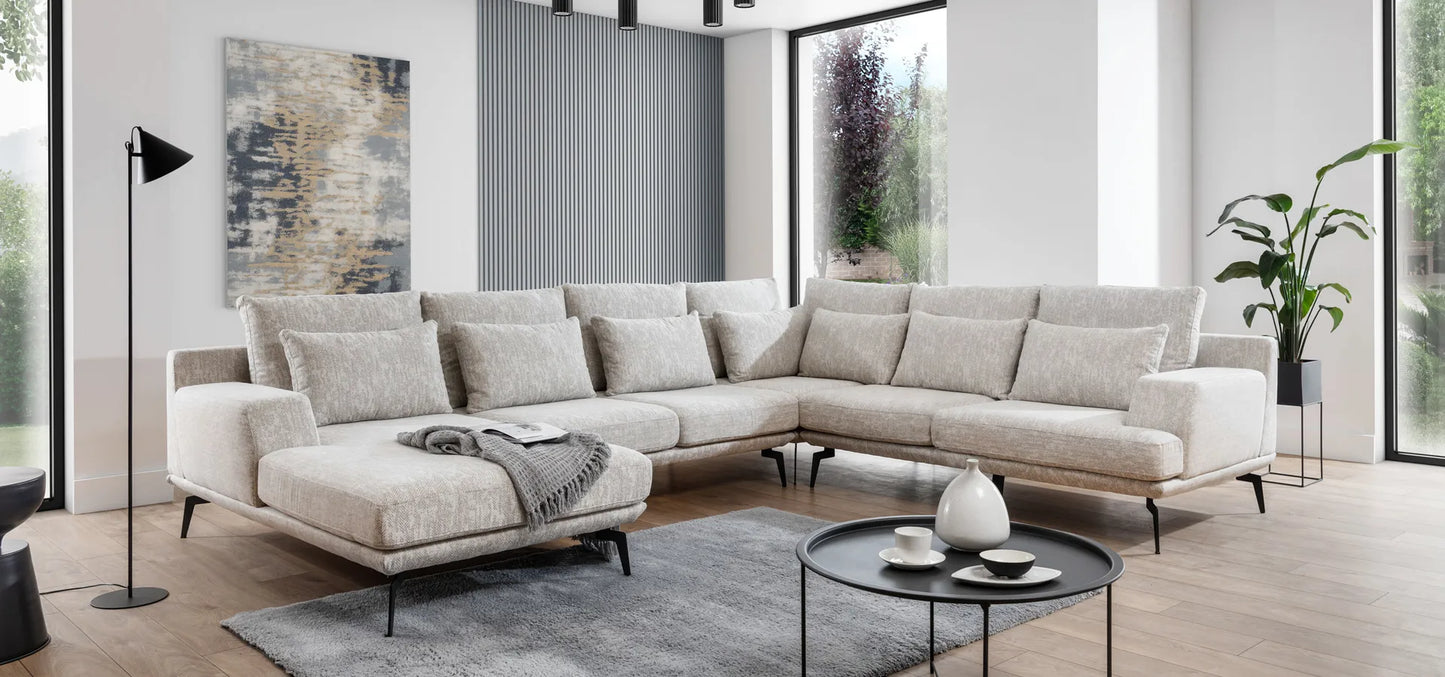 Narożnik Sorano nowoczesny beż metalowe nogi