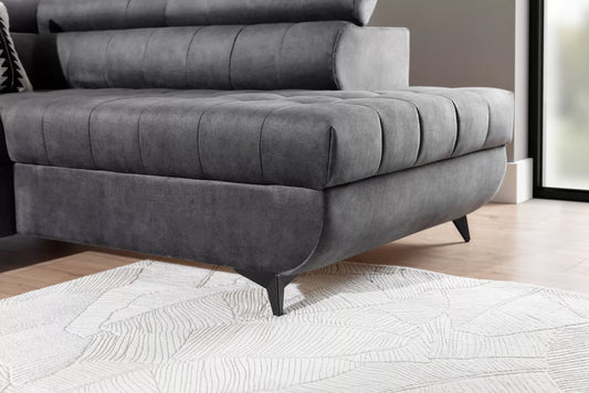 Narożnik Valoris Maxi z funkcją spania prawostronny - grafitowy welur hydrofobowy Zetta 305