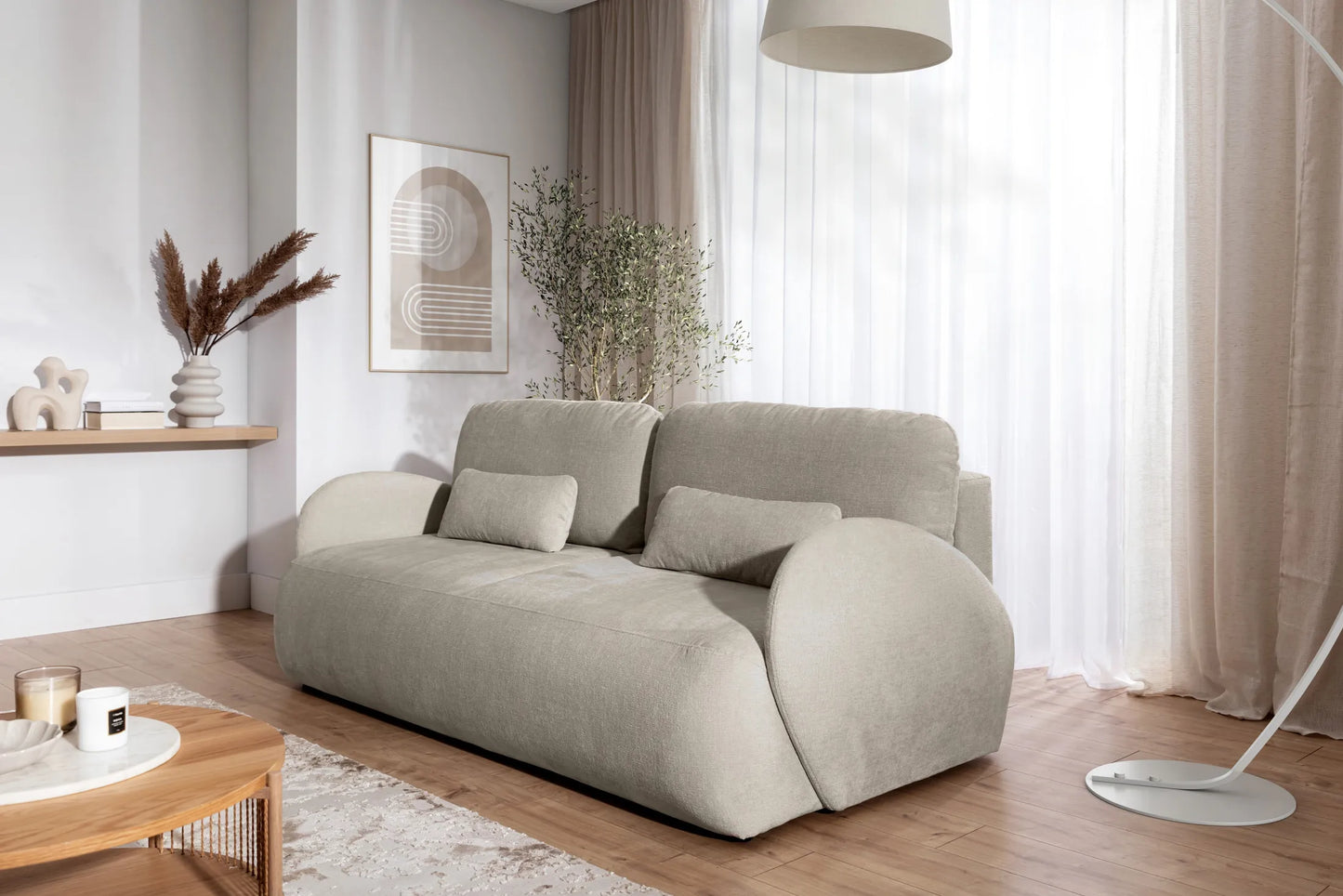 Sofa Dinel z funkcją spania beżowa szenil
