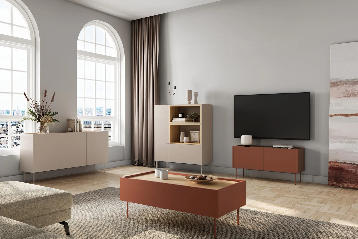Komoda Desin wysoka 120 czerwień ceramic red dąb