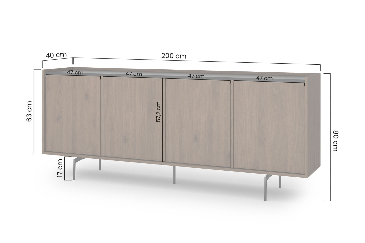 Zenar komoda 4D orzech elegant/czarny/czarne nogi