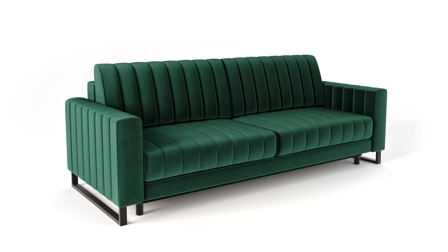 Kanapa LOFT nogi czarne metal zieleń