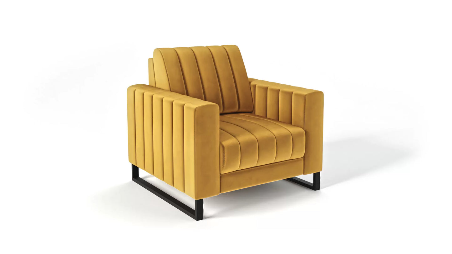Fotel LOFT velvet musztardowy czarne nogi metal
