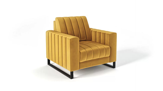 Fotel LOFT velvet musztardowy czarne nogi metal