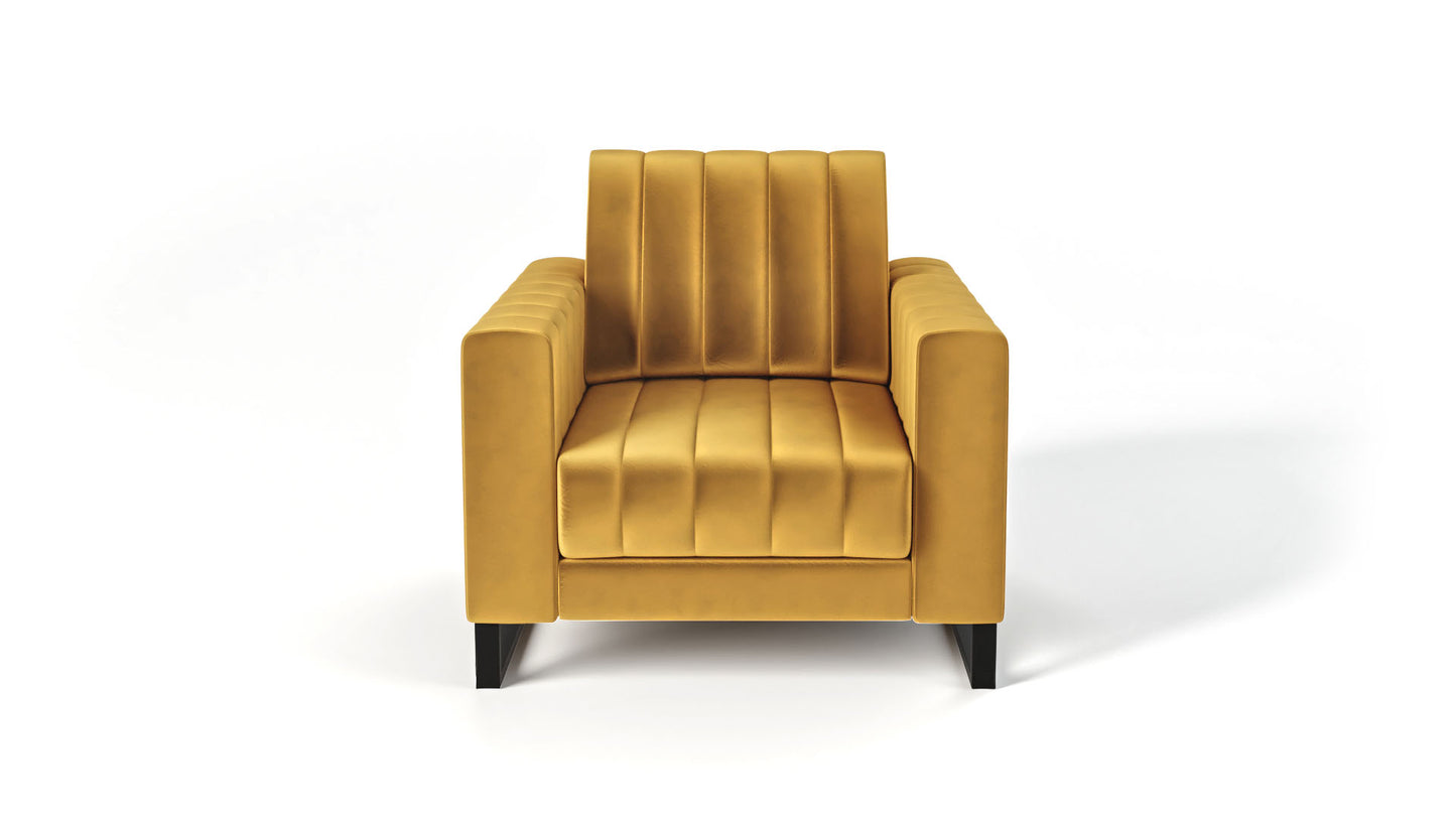 Fotel LOFT velvet musztardowy czarne nogi metal
