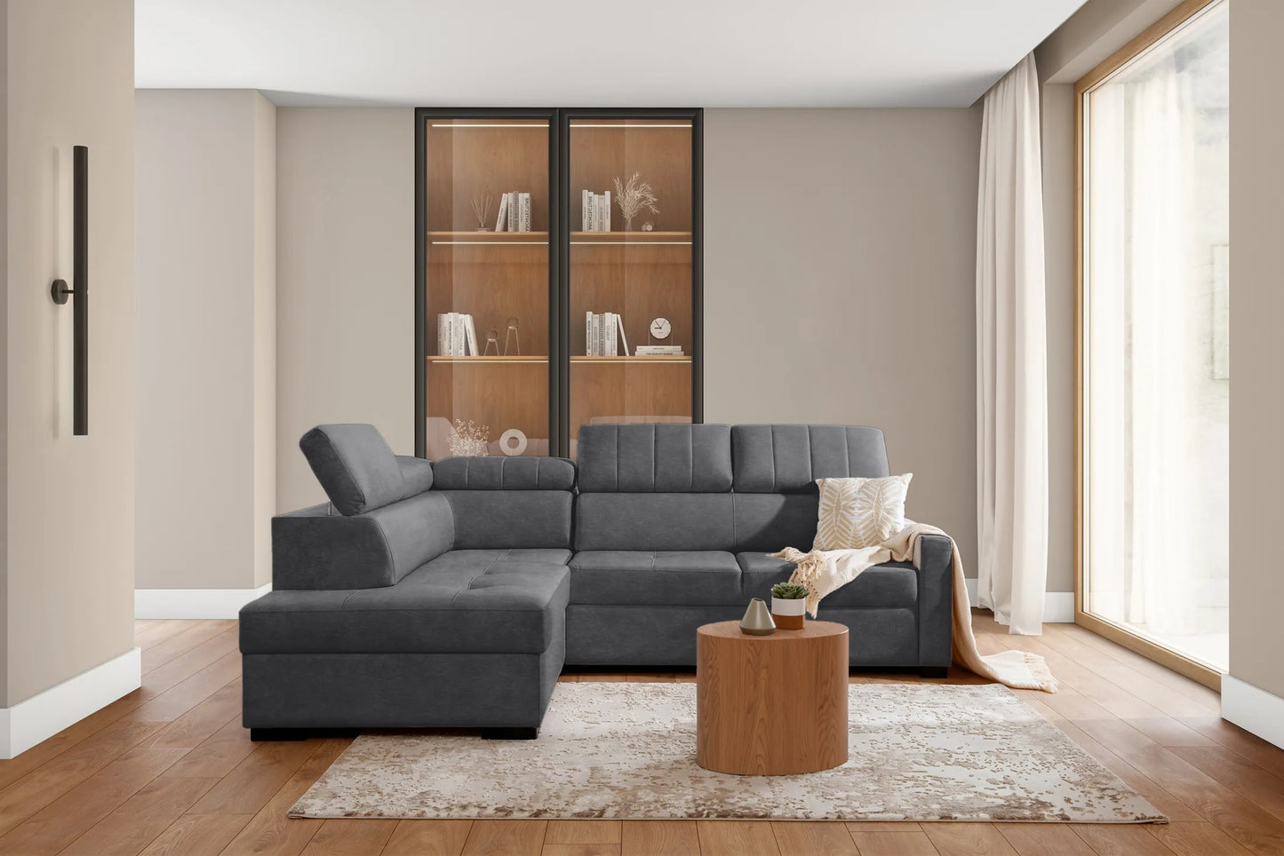 Narożnik Taremo z funkcją spania lewostronny szary