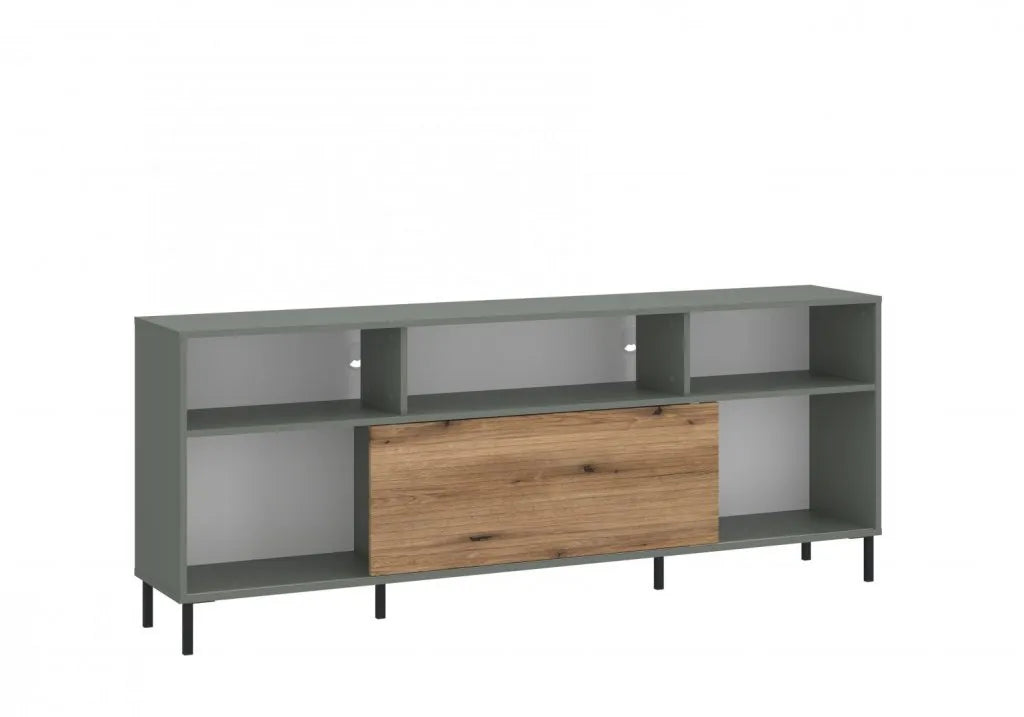 Szafka RTV Pozzi wysoka nóżki metalowe szarozielona