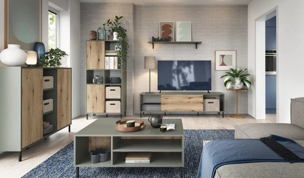 Komoda Pozzi szarozielona przesuwne drzwi