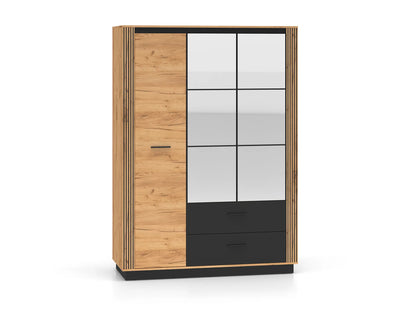 Szafa Urso trzydrzwiowa dąb craft czerń lustro