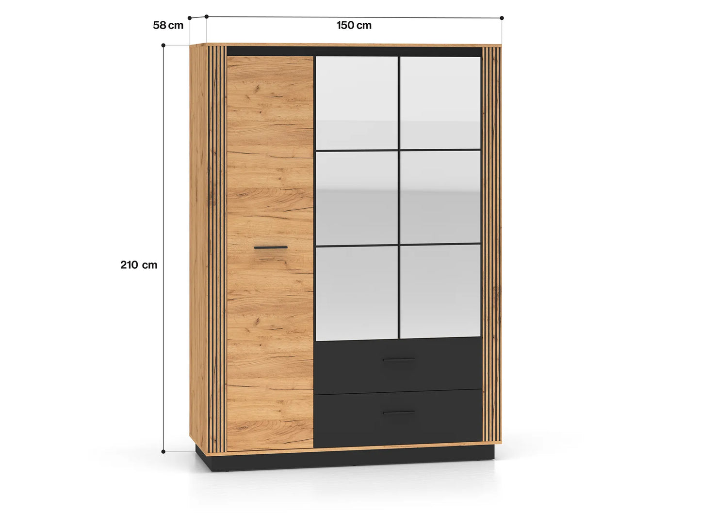 Szafa Urso trzydrzwiowa dąb craft czerń lustro