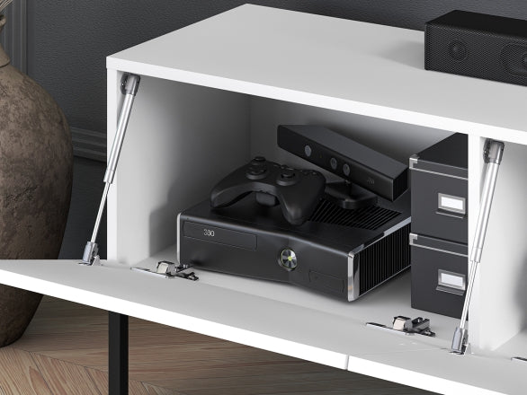 Szafka RTV Clearing biała metalowa czarne nóżki