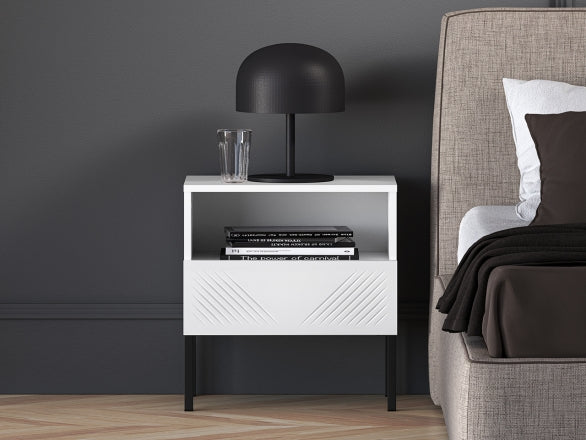 Szafka nocna Clearing biały mat nózki metalowe czarne