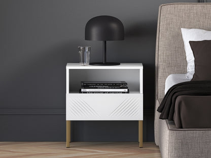 Szafka nocna Clearing biały mat nózki metalowe złote