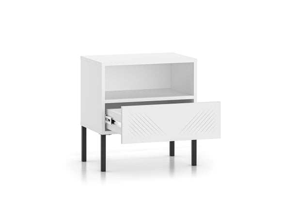 Szafka nocna Clearing biały mat nózki metalowe czarne