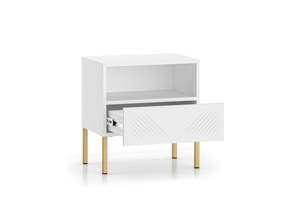 Szafka nocna Clearing biały mat nózki metalowe złote