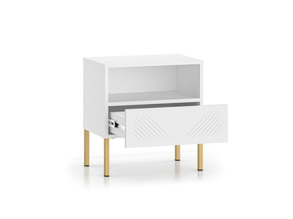 Szafka nocna Clearing biały mat nózki metalowe złote