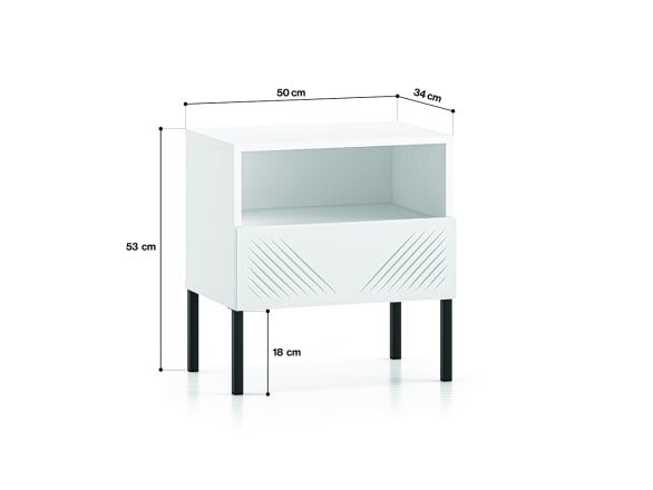 Szafka nocna Clearing biały mat nózki metalowe czarne