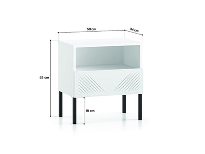 Szafka nocna Clearing biały mat nózki metalowe czarne
