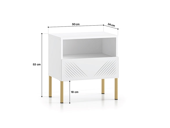 Szafka nocna Clearing biały mat nózki metalowe złote